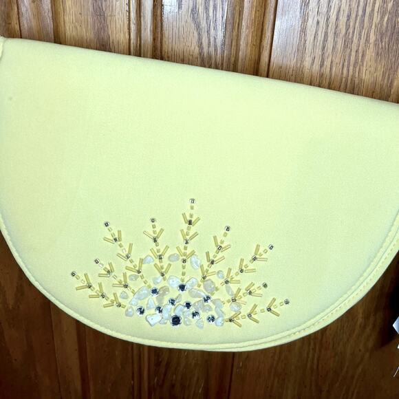 Aussie Austine Original Yellow Half Moon Crystal, Bead, and Shell Bag w/ Chain - Picture 2 of 8